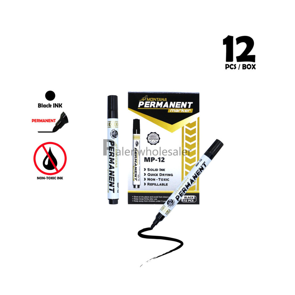 

[Palenwhlslr] Spidol / Sepidol Permanent (12pcs) Hitam Montana MP-12