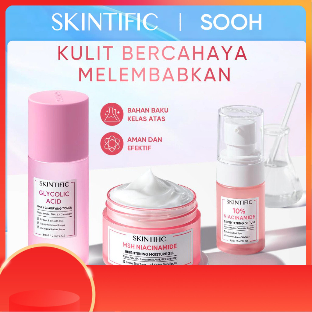 SKINCARE 【 3PCS】SKINTIFIC Brightening Set Paket Skincare Wajah - MSH Niacinamide Moisturizer pelemba