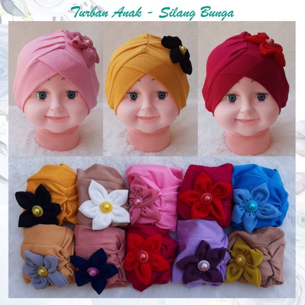 Turban Anak Lucu Motif Silang Bunga Usia 0-3 Tahun / Turban Bayi Perempuan Bahan Jersey