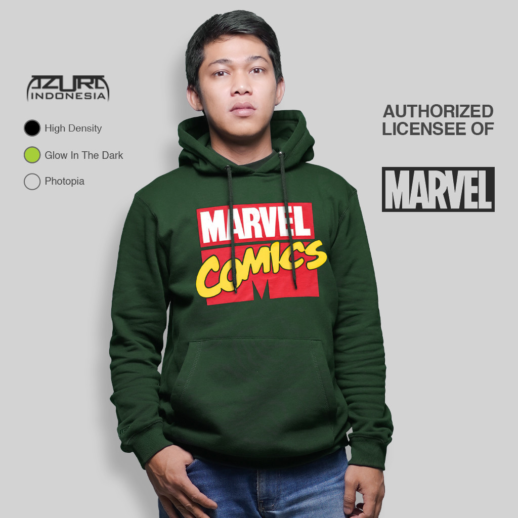 Azura Hoodie Marvel Original Marvel Comic Logo Hijau Botol