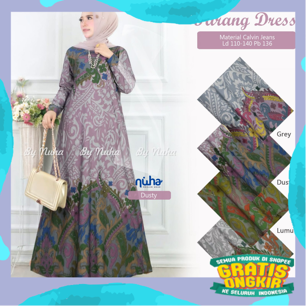 Gamis Jumbo Wanita Bahan Calvin Jeans Motif Parang Ld120 Ld 130 140 Allsize XXXXL/Ramdhan Lebaran