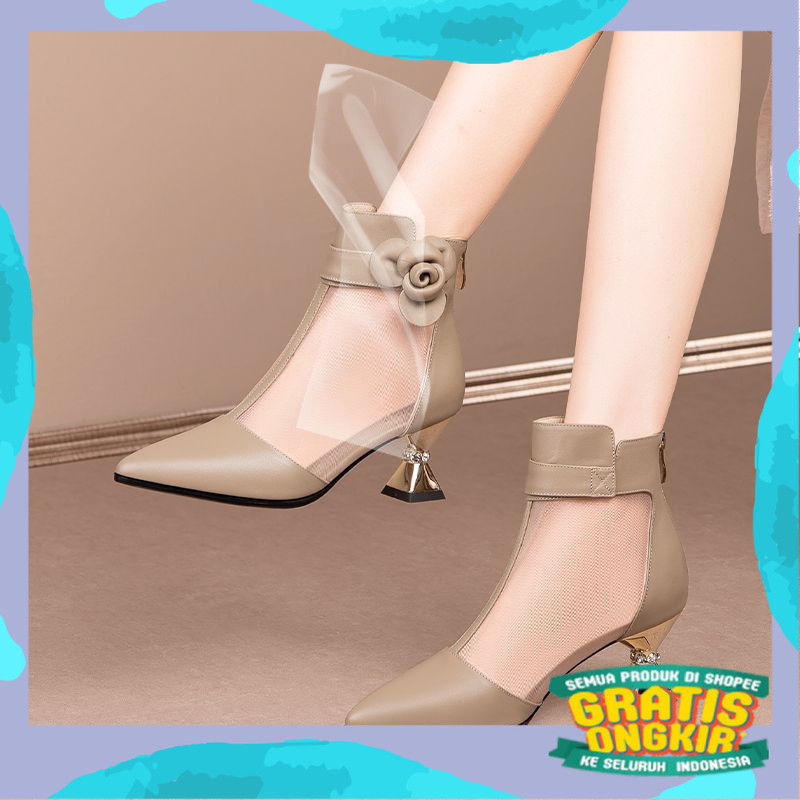 COD Import Fashion Sepatu Hak Tahu Wanita Pesta Tinggi Heels Cewek Kondangan Resleting Korea Casual 