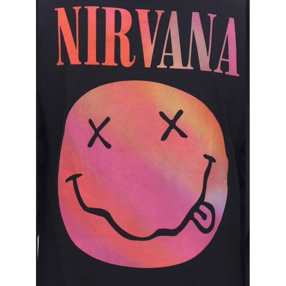 Kaos Baju Panjang Long Sleeve Pria Band Musik NIRVANA Gradient Smiley - L