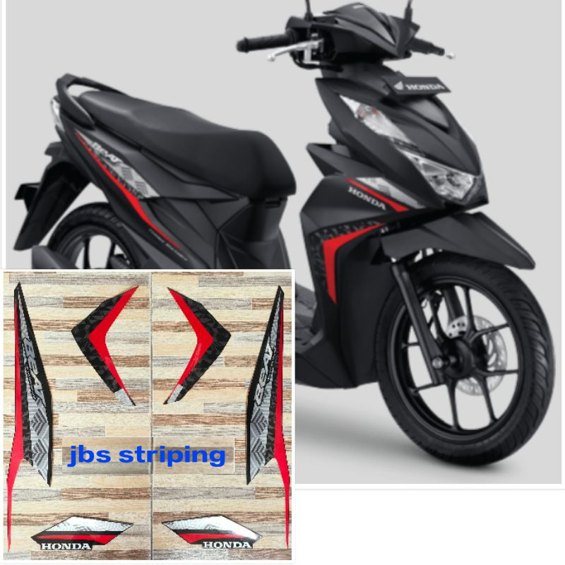 striping  Honda Beat ISS hitam merah garage Matte black tahun 2021 stiker motor beat berkualitas