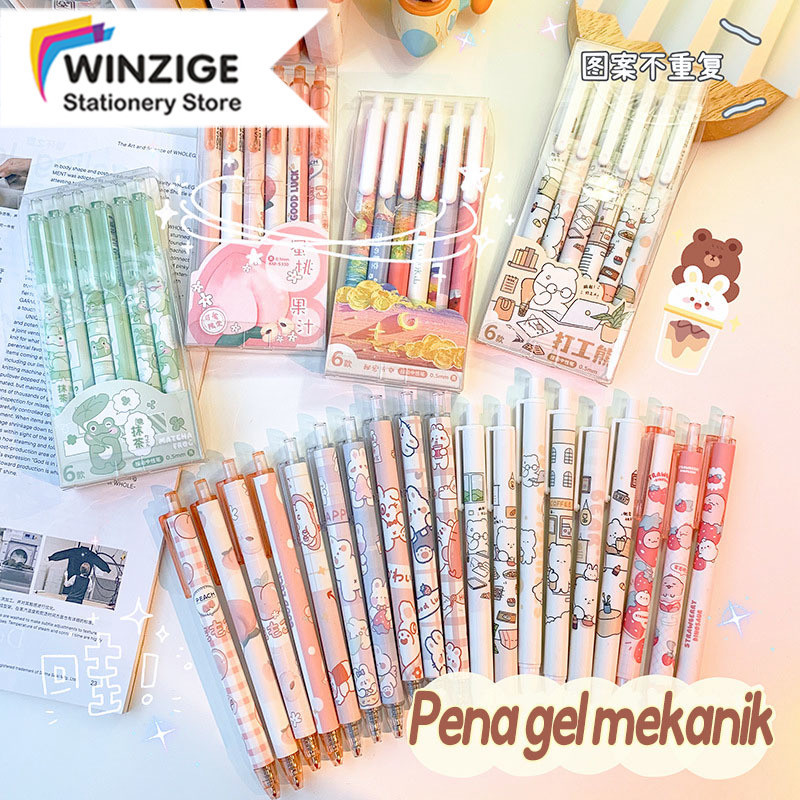 

Set 6pcs pulpen gel mekanik 0.5mm ballpoint mekanik gel pens pena tinta hitam