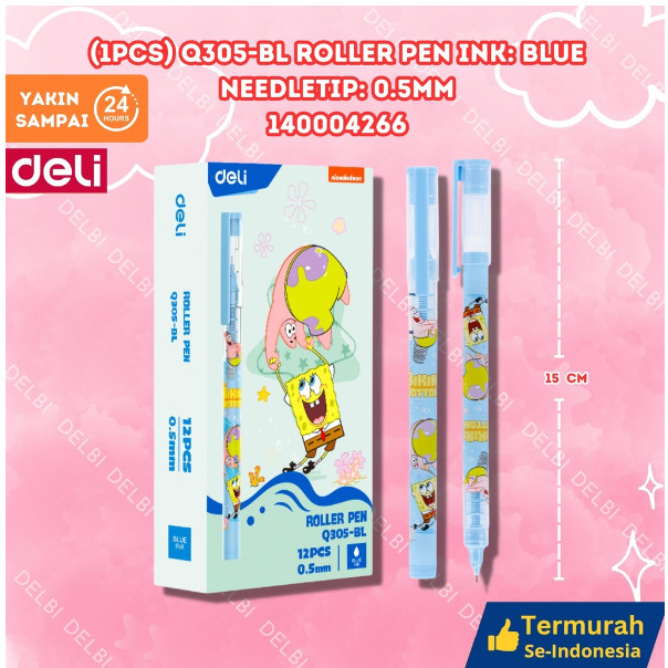 

Gel Pen Deli SpongeBob Roller 0.5mm (Ecer) (1pcs) Q305-BL Roller Pen Ink: Blue Needle tip: 0.5mm