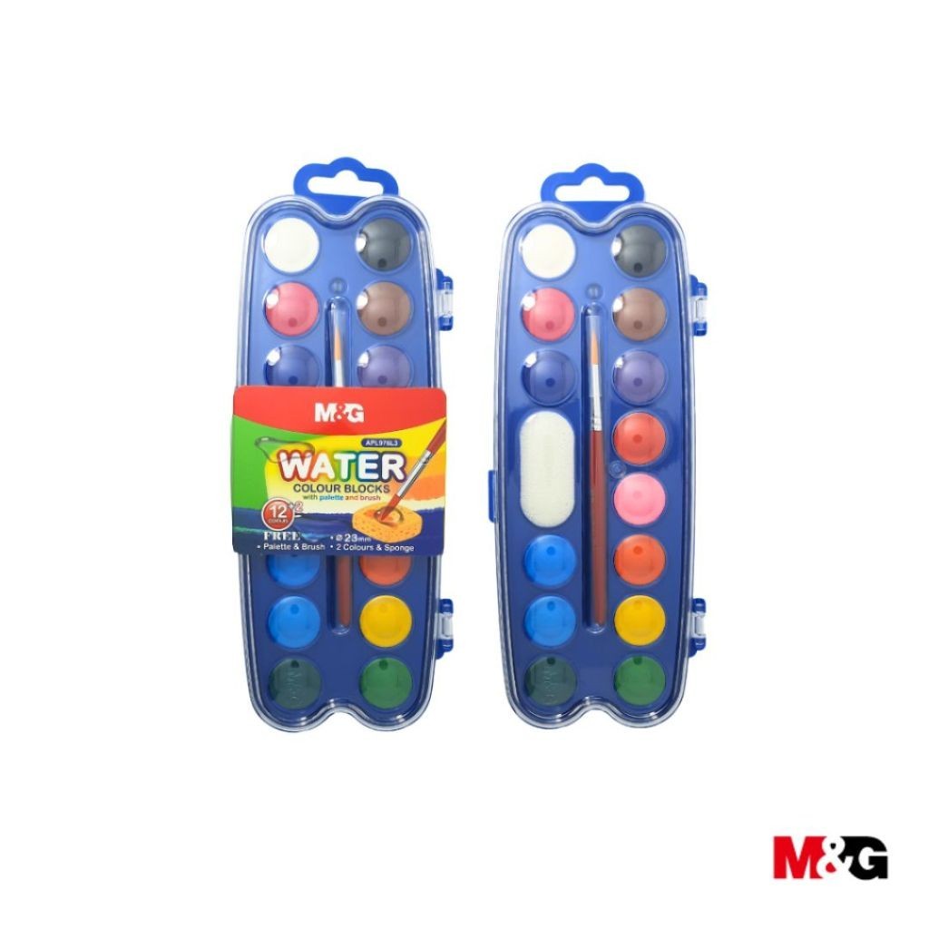 

Water Colour Blocks Mini M&G 12+2 Warna dengan Palet dan Brush #APL976L3 - 1 Set - SHSNP