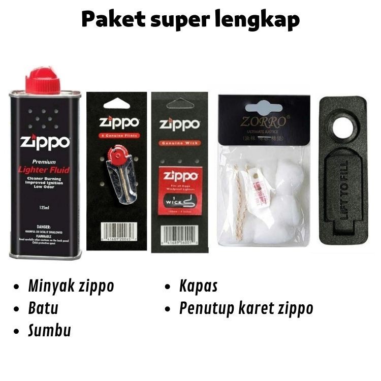 Bisa COD - PAKET KOMPLIT- MINYAK ZIPPO + BATU ZIPPO + SUMBU ZIPPO +KAPAS ZIPPO MINYAK ZIPPO ISI ULAN