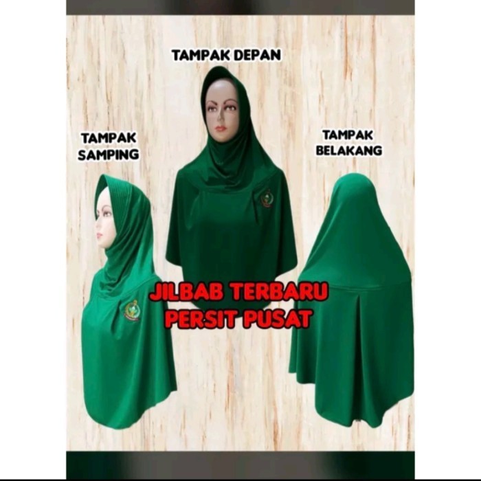 jilbab pso syari syar'i  mupus logo persit jersey tebal hijau