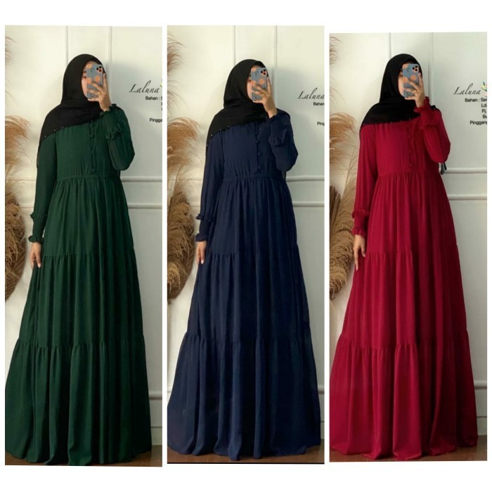 Gamis syar'i Dress Ceruty Babydoll Baju wanita Full Puring "LALUNA" - coksu