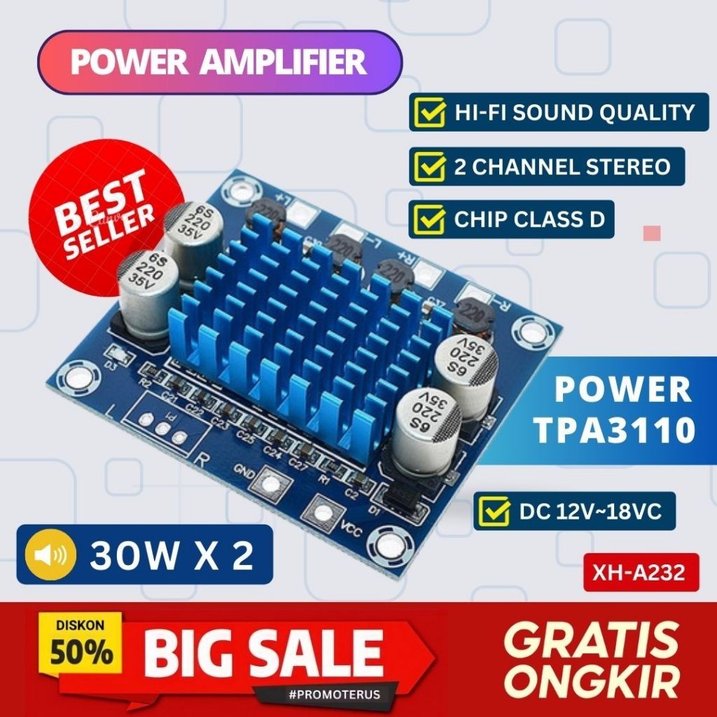 Power Amplifier TPA3110 Stereo Kit Amplifier Board Class D 30Watt x 2 Channel