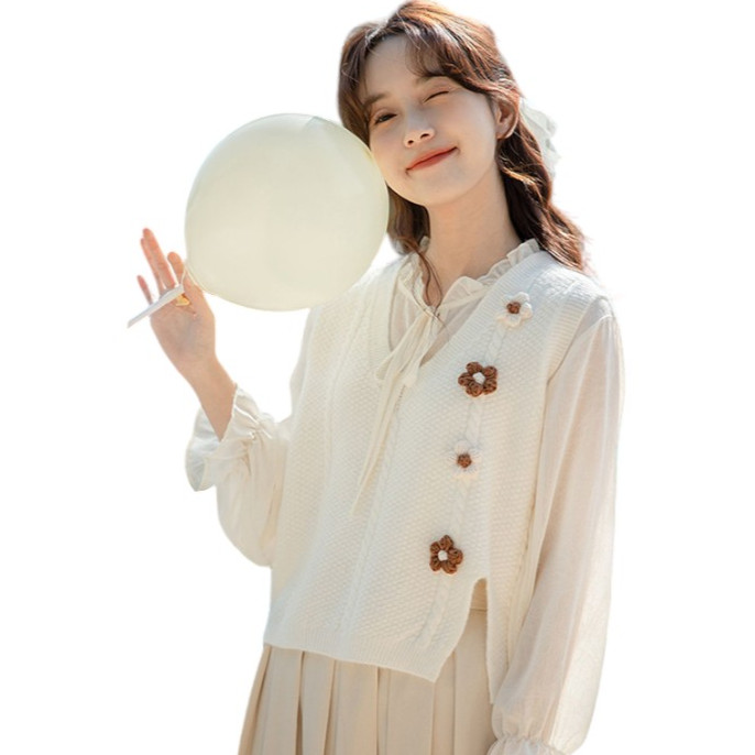 [ RedPink ]Outer Atasan Wanita Rajut Import Tanpa Lengan Korean Style FOURFLOWER VEST