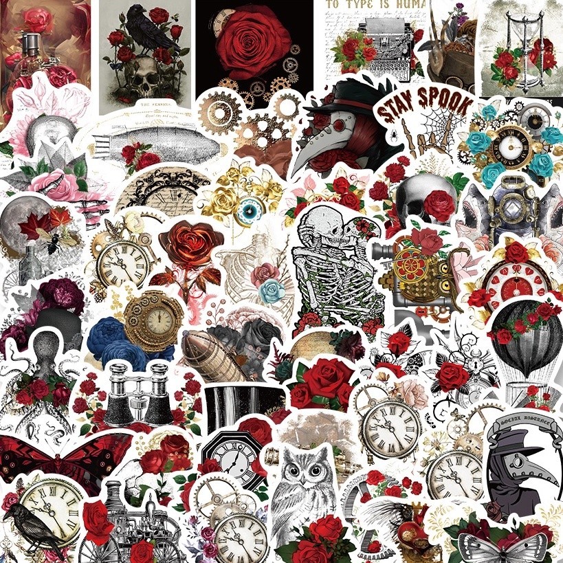 

PROMO25 Pcs Steampunk Rose Sticker Stiker Dihiasi Indah Tangan Akun Cangkir Air notebook Dekoratif Tahan Air Stiker hello.nuza