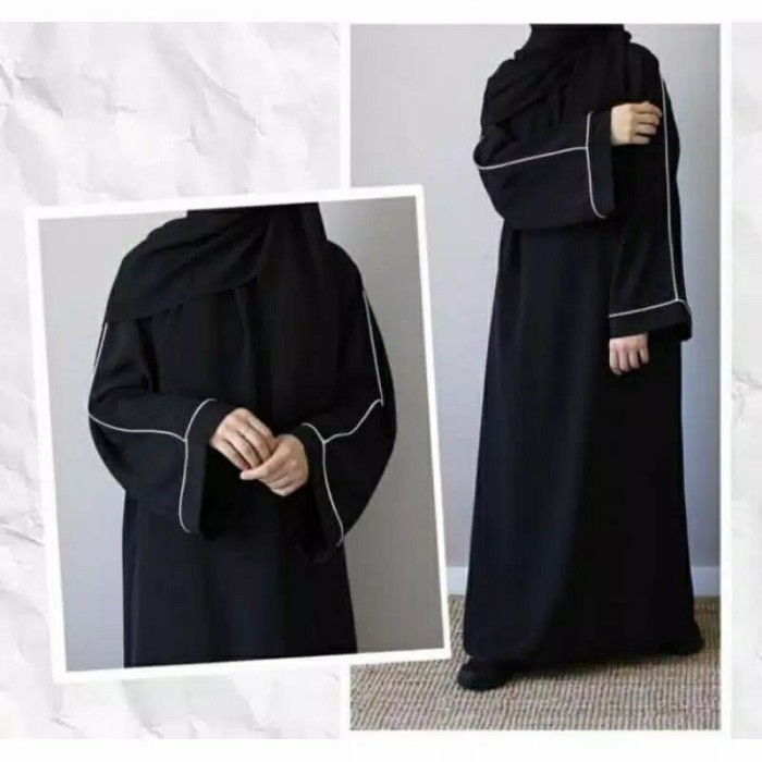 Baju muslim wanita abaya jetblack gamis arab hitam turkey list tangan - S