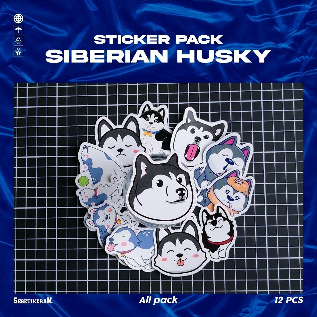 

COD✨ Sesetikeran Pack Stiker Siberian Husky Cute Colorfull Keren Untuk Koper Laptop Skateboard