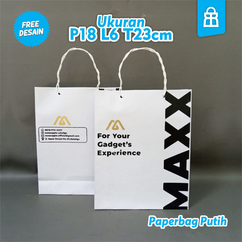 

Paperbag Tas Kertas Putih Dengan Sablon Desain Custom