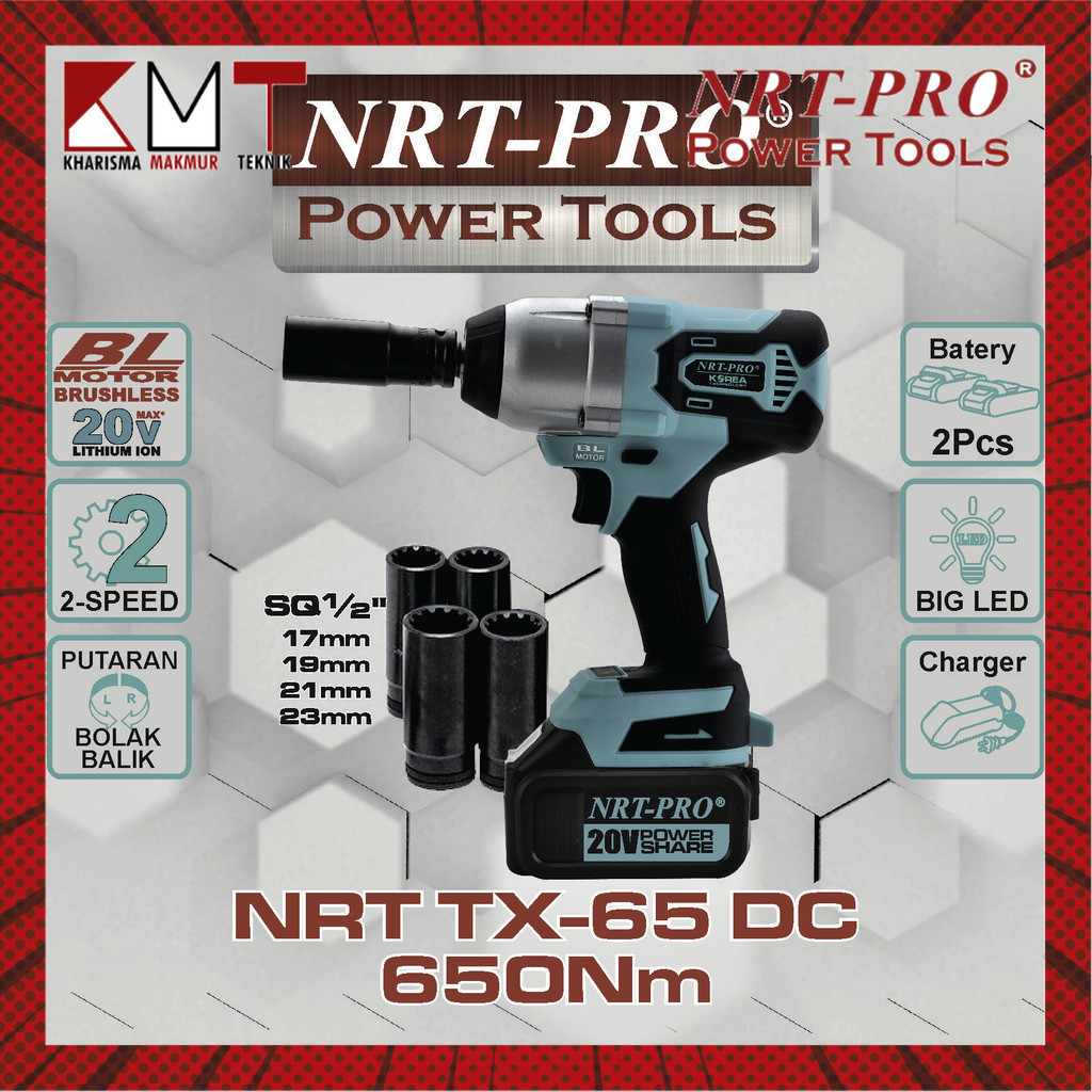 BOR CORDLESS / BOR BATERAI 20 V BRUSHLESS IMPACT WRENCH SQUARE TX 65 DC NRT-PRO