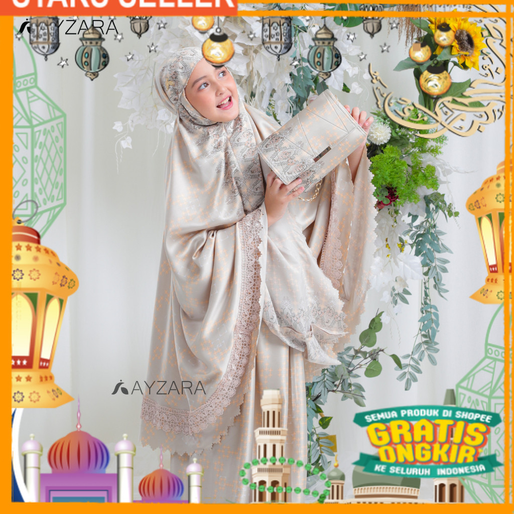 Ayzara - Mukena Anak Zamora Maxmara Silk Tas Premium Motif/ Pink Dusty Fanta Merah muda