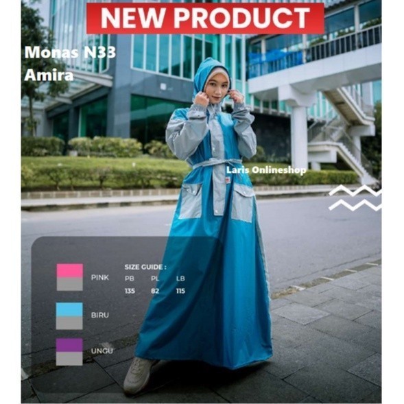 Jas Hujan Gamis Monas Amira N33 / Jas Hujan Gamis Rok Monas Kekinian