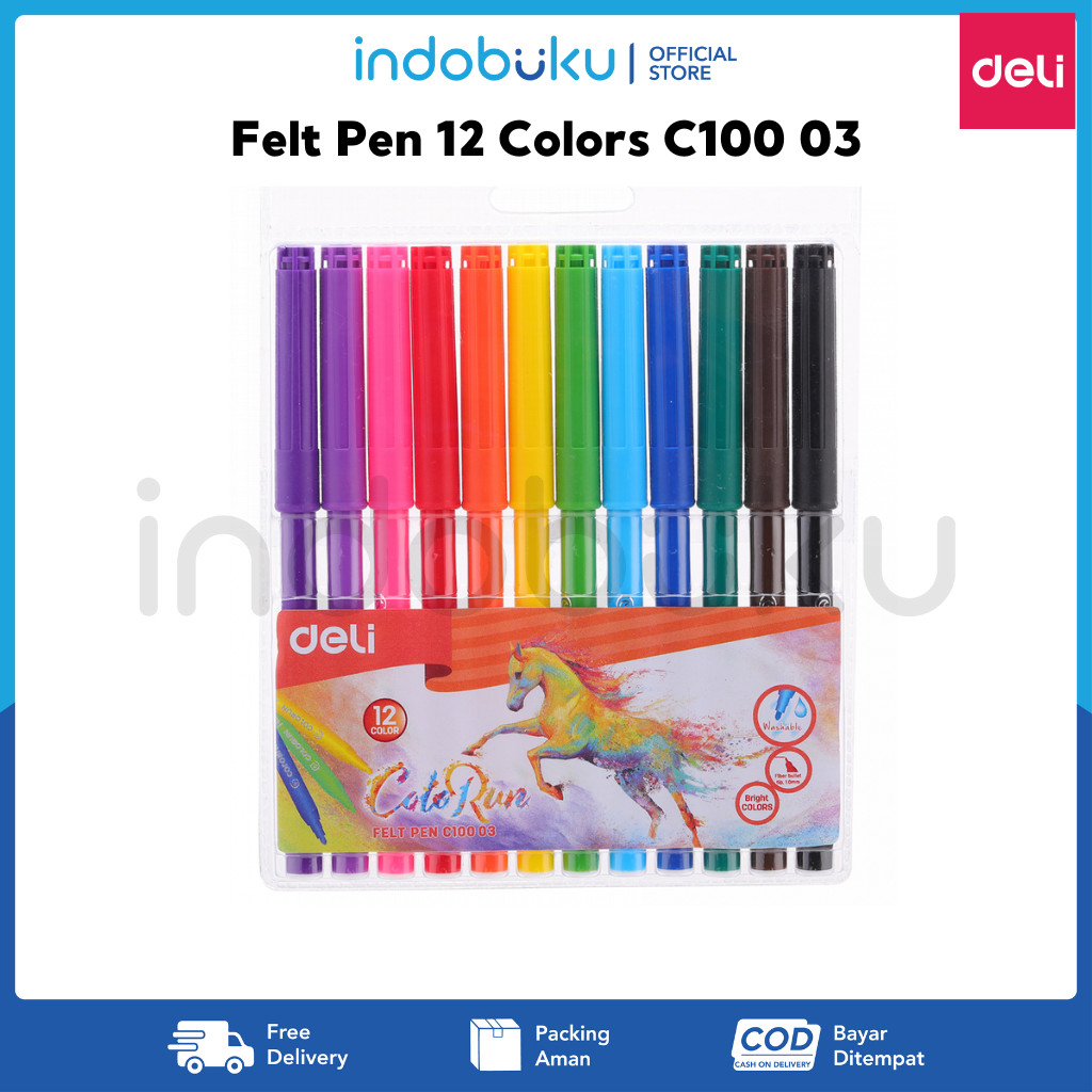 

Felt Pen Deli 12 Colors Spidol Warna Deli 1.0mm 12 Warna C100 03