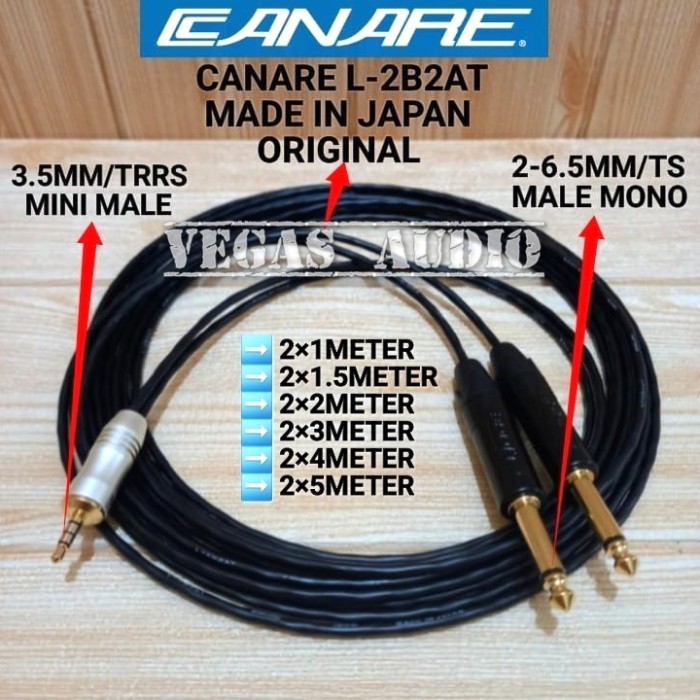 KABEL SPLITER HP CABANG JACK TRRS MALE TO 2 TS MALE 1M-5M - 2×5meter