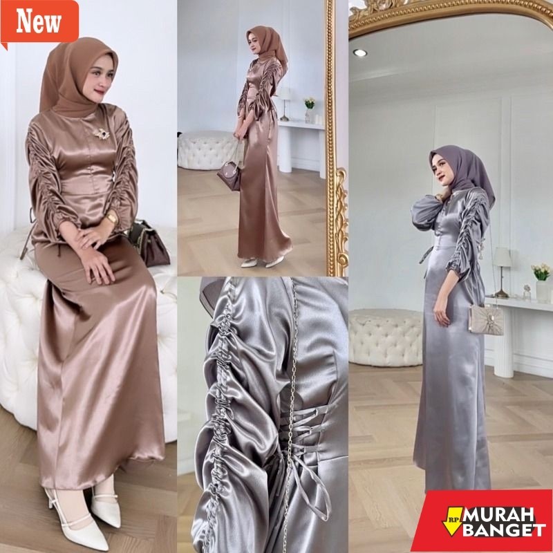 Gamis untuk lebaran- GAMIS SATIN AURORA silk premium// gamis dress satin aurora silk premium// Dress