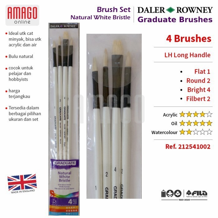 

KUAS DALER ROWNEY ISI 4 - GRADUATE LH NATURAL BRISTLE BRUSH - SET 4