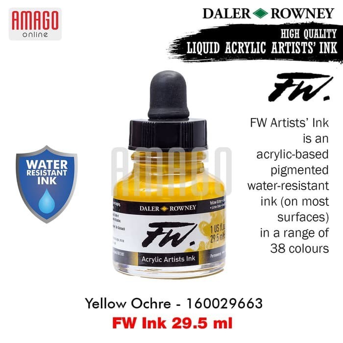 

Cat Akrilik - DALER-ROWNEY - FW Ink 29.5 ml - Acrylic Artists Ink - Yellow Ochre - 160029663