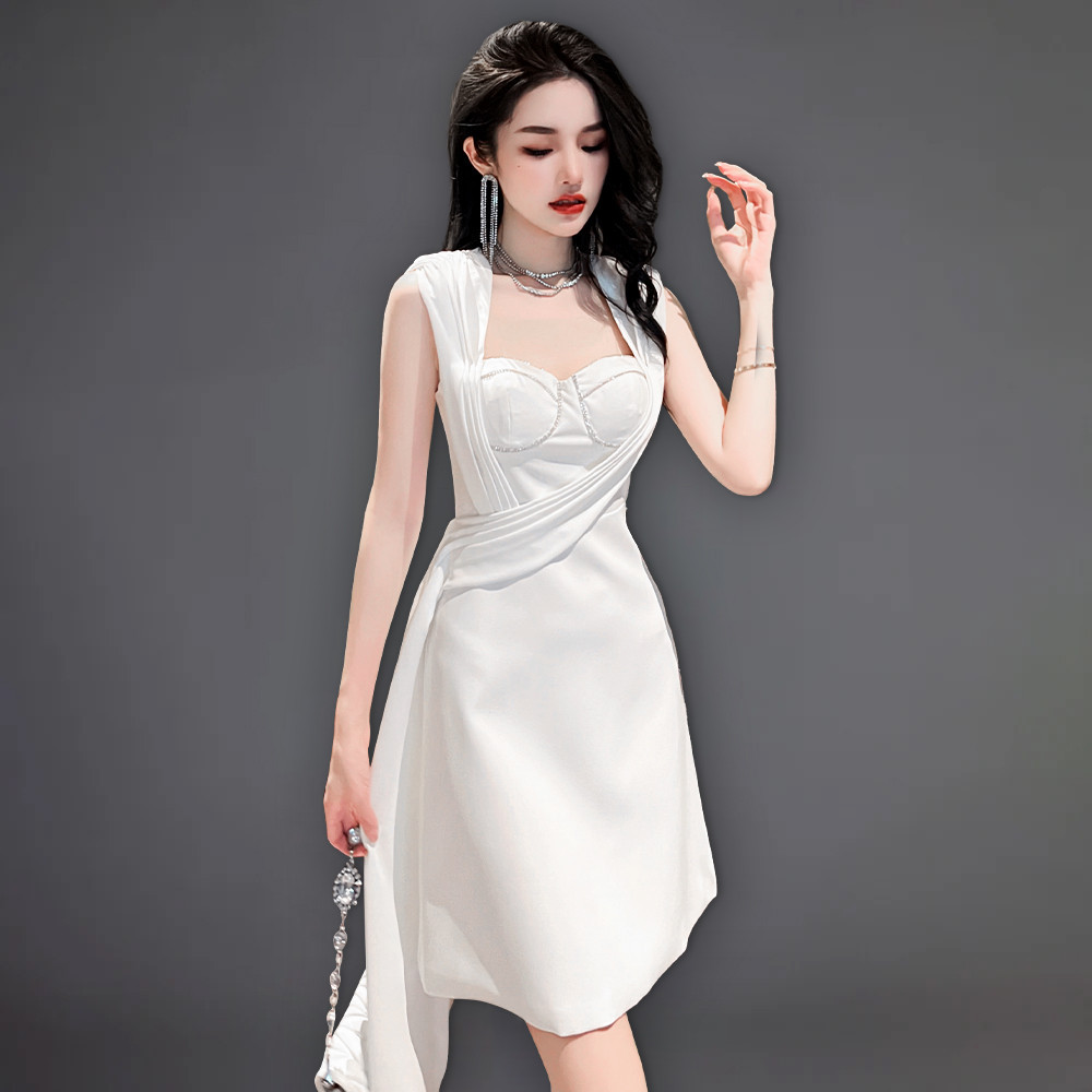 Zyht gaun pesta wanita gaun mini musim panas 9530 gaun pesta tali a line polos bertatah berlian tanp