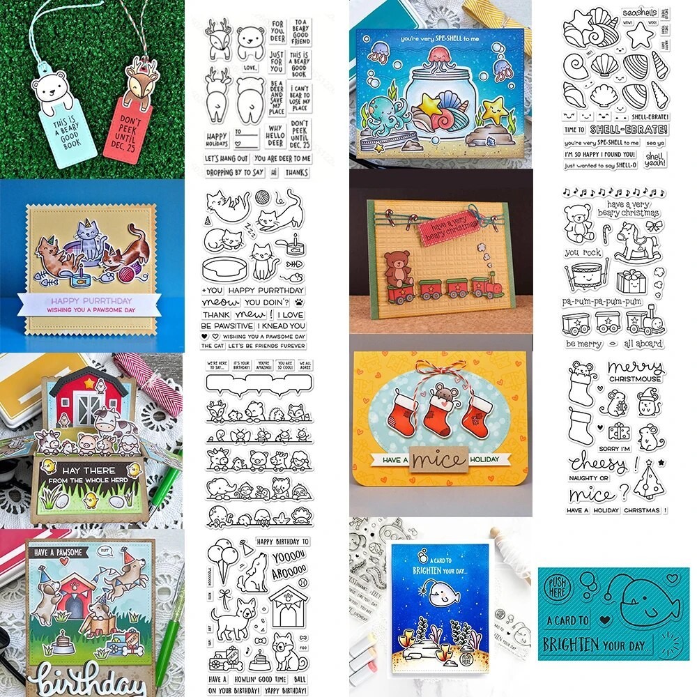 

Cute Animal Tags Seashell Metal Cutting Dies And Stamps Happy Birthday Cat More Critters Stamp For DIY Scrapbooking Card Making