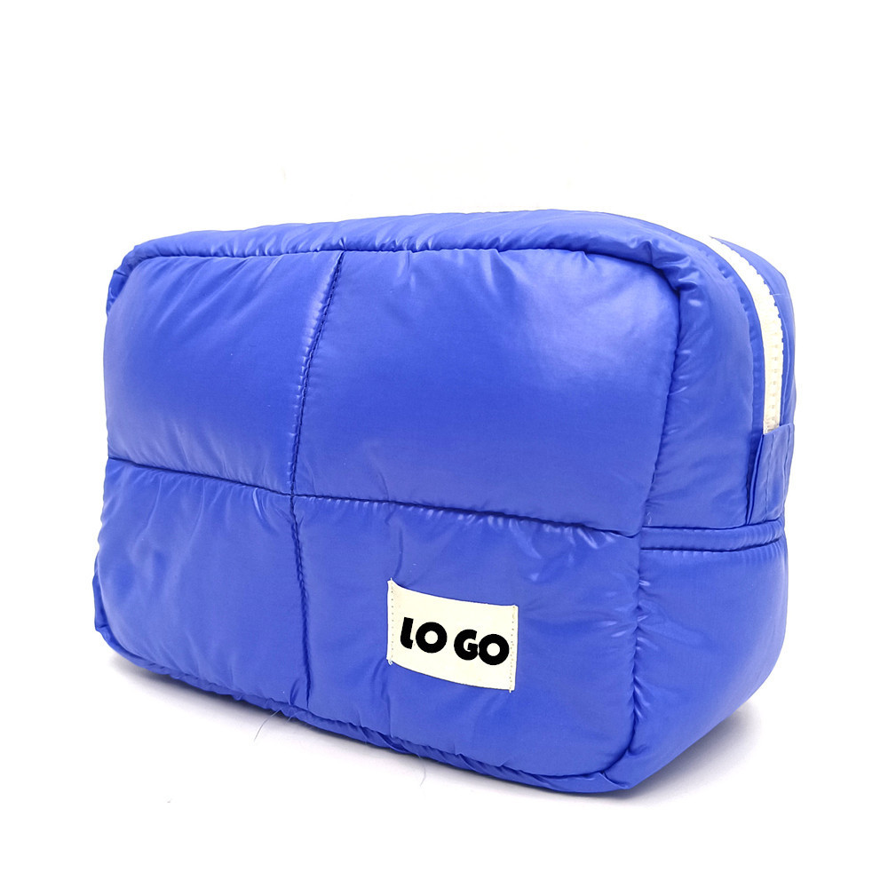 Custom Ladies' Large Puffy Soft Light Quilted Nylon Waterproof Makeup Organizer Tote Bags Travel Toi