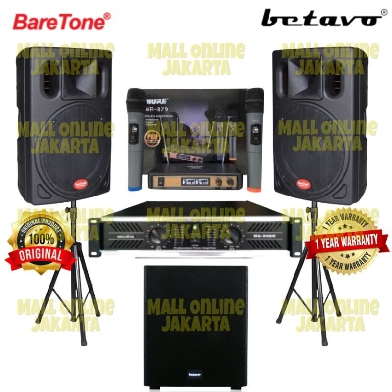 Paket sound system Baretone 15 inch 800 watt 1530W + subwoofer aktif betavo 15 inch Sa150Pro