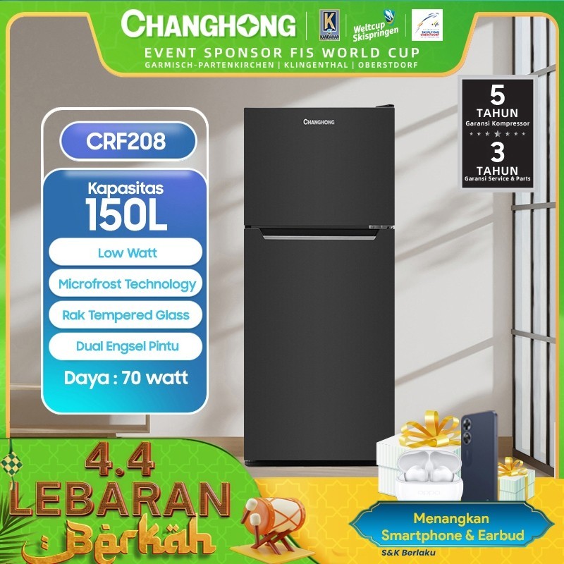 Changhong Kulkas 2 Pintu Refrigerator Kapasitas 150 Liter - CRF208 Black