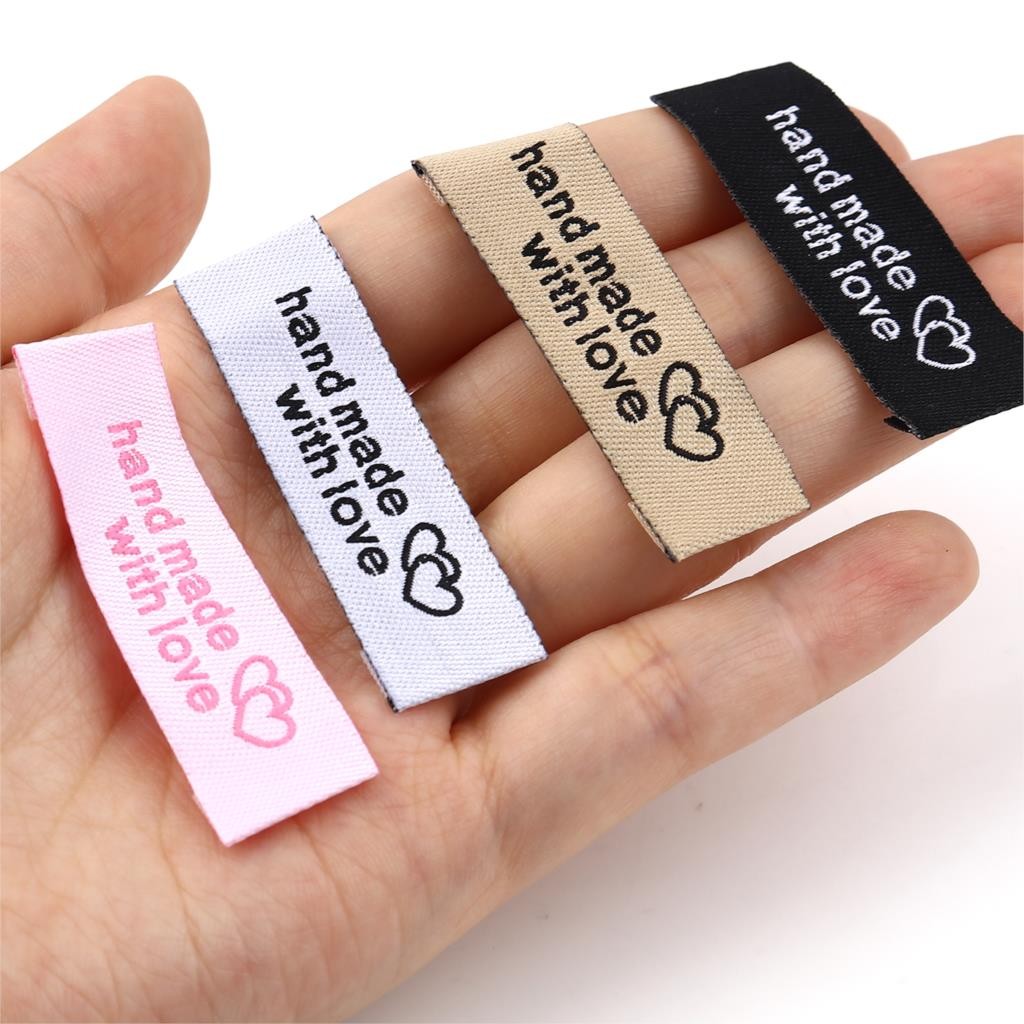 

50PCs Handmade Embroidered Labels Tags Polyester Hand Made With Love Label For DIY Hat Bags Scarf Tag Garment Sew Accessories