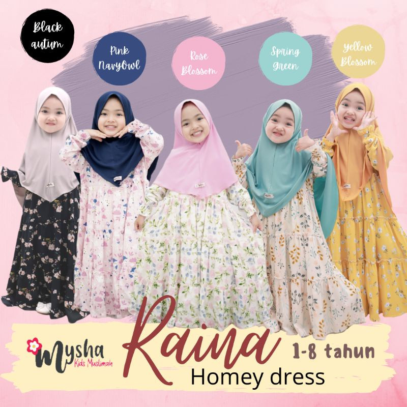 VR78YG Gamis Anak Perempuan Baju Muslim Raina Homey Dress Rayon Viscose usia 2-11thn by Mysha Kids M