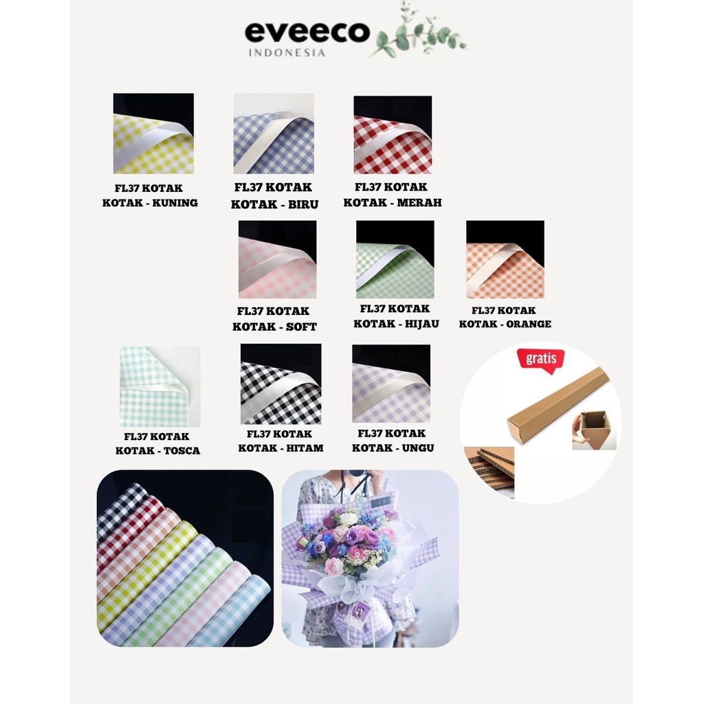 

EVEEco - FL37 KOTAK KOTAK Kertas Bunga Paper Buket Motif Summer Plaid Kotak Kado Florist Cellophane