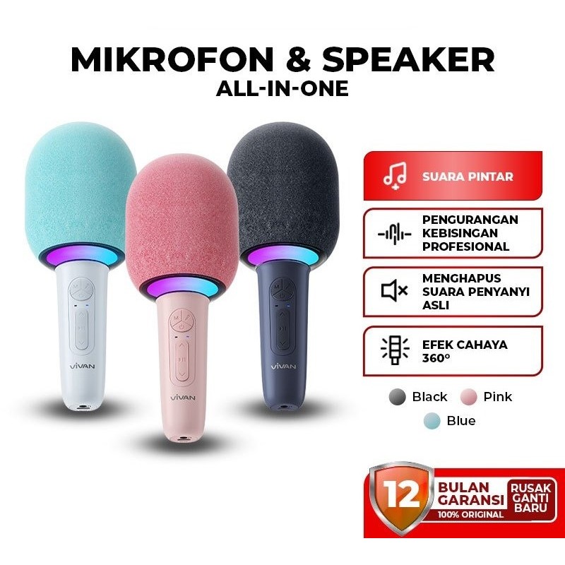 VIVAN VS9 Mic Bluetooth Karaoke Speaker VS-9 360° RGB Light Voice Changer Original Garansi 1 Tahun