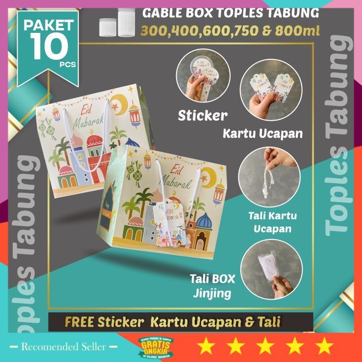 

hadiah Anniversary Wedding Pernikahan Teman Sahabat Pacar Pasangan / 10pcs Gable Box Lebaran Tali jinjing / Box Hampers Kue Kering Idul Fitri Toples Tabung/ WHITE PINK (Paket 10pcs)
