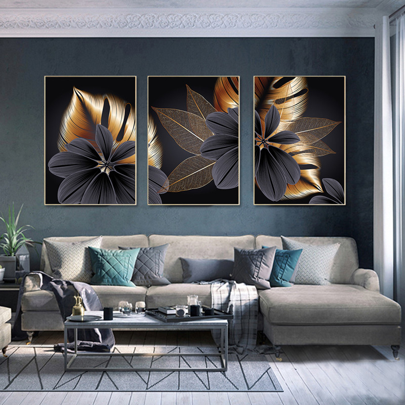 

CHENISTORY 3PC Paint By Number Black Gold Leaf Drawing On Canvas Handpainted Art Gift Pictures By Number Plant Kits Home Decor