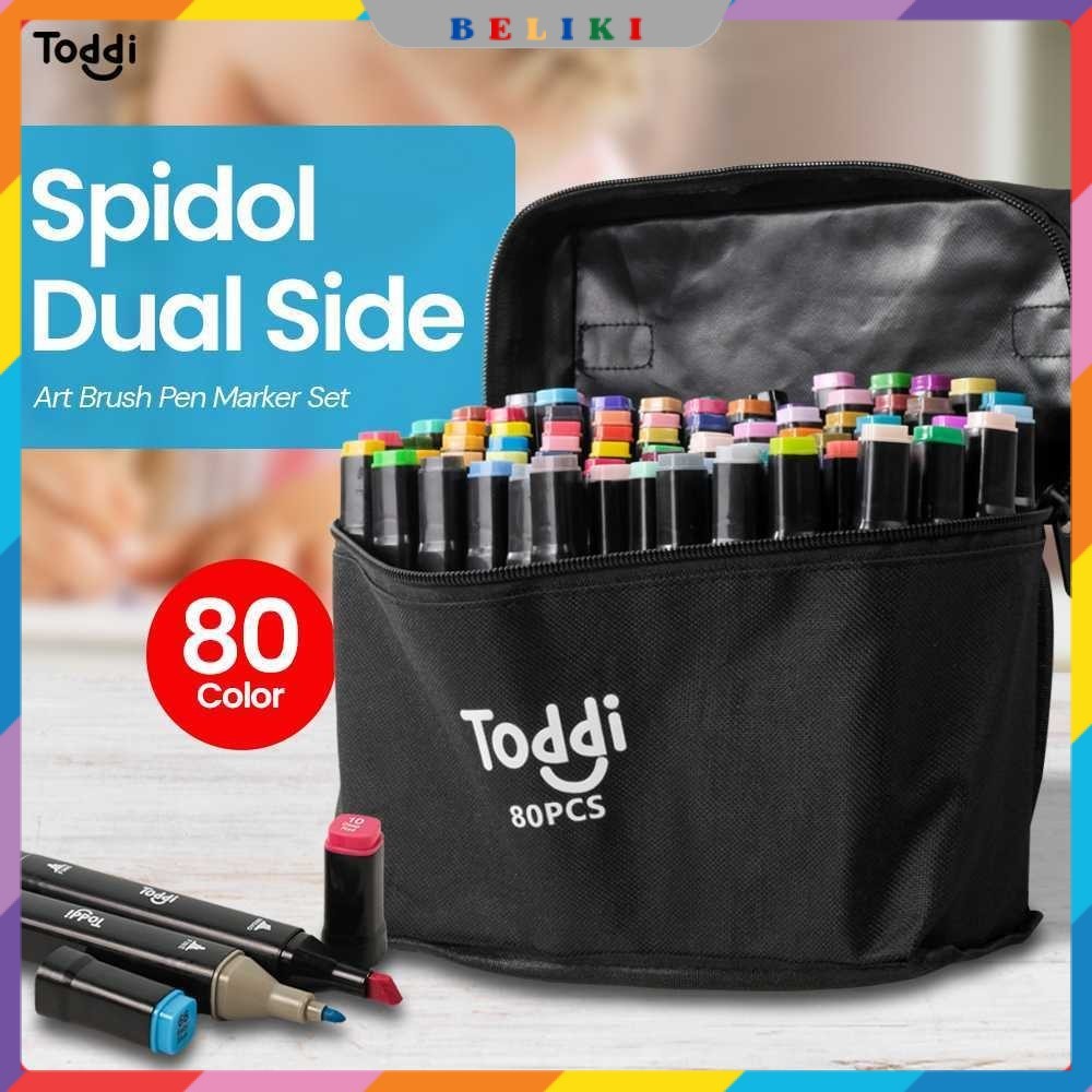 

Toddi Spidol Dual Side Fine Art Brush Pen Art Marker Set 80 Color - HL270