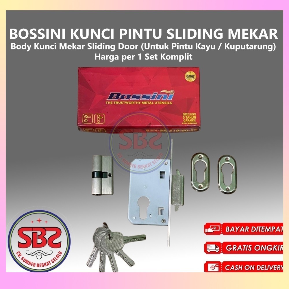 BOSSINI KUNCI MEKAR - KUNCI PINTU SLIDING KAYU - KUNCI SLIDING DOOR KAYU MODEL MEKAR