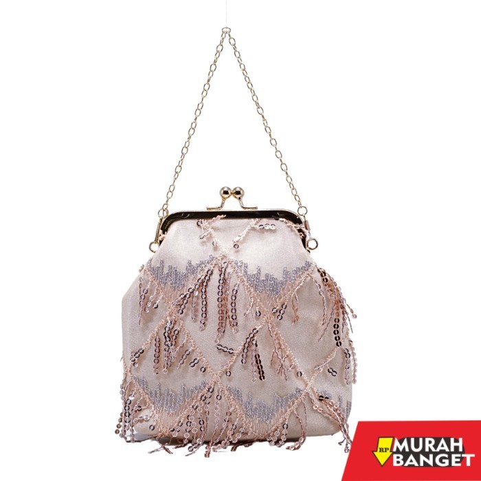 tas selempang wanita simple elegan Tas Jinjing Wanita Waiwai Clutch Pesta Sling Bag 191042 - champag