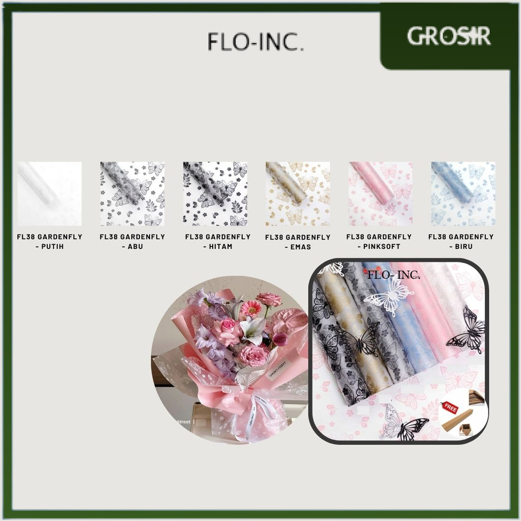 

FLO-INC. - FL38 GARDENFLY Kertas Bunga Paper Buket Motif Summer Plaid Kotak Kado Florist Cellophane