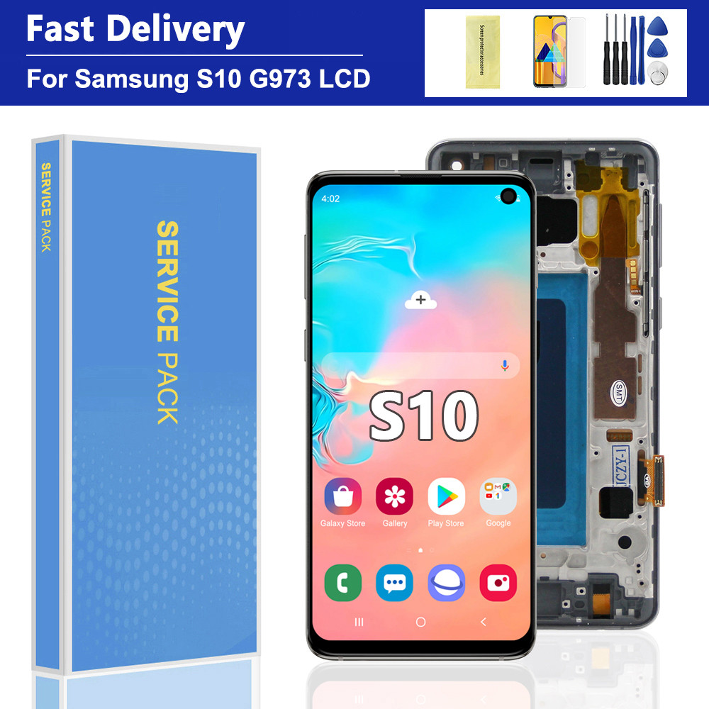 Screen with Frame for Samsung S10 G973 G973F SM-G973F Lcd Display Digital Touch Screen for Samsung S