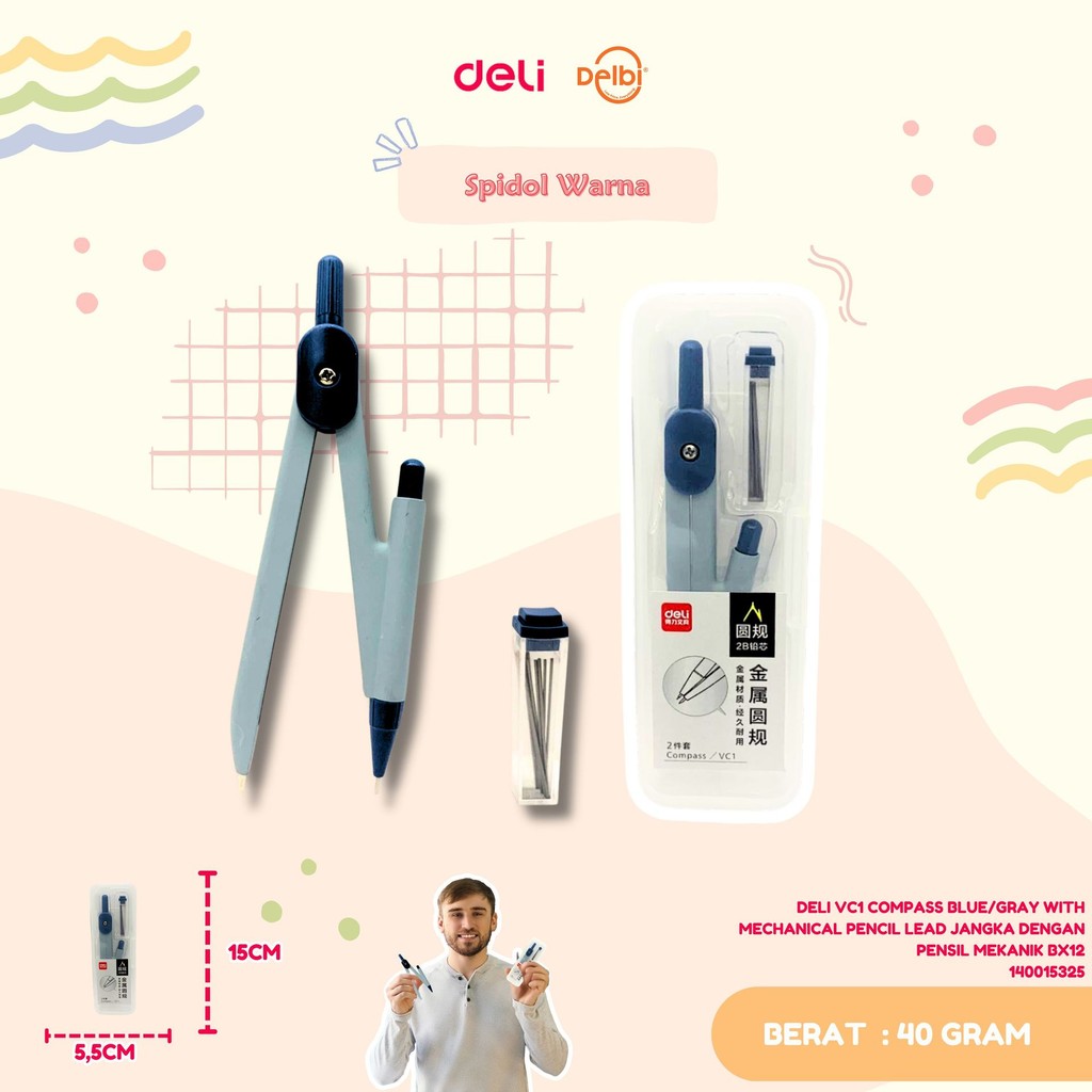 

DELI VC1 COMPASS BLUE/GRAY WITH MECHANICAL PENCIL LEAD JANGKA DENGAN PENSIL MEKANIK