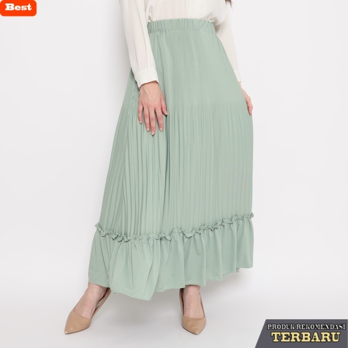 rok wanita kekinian Eiza by duapola Rok Muslim Panjang Wanita Plisket Remple 7276 - Mint