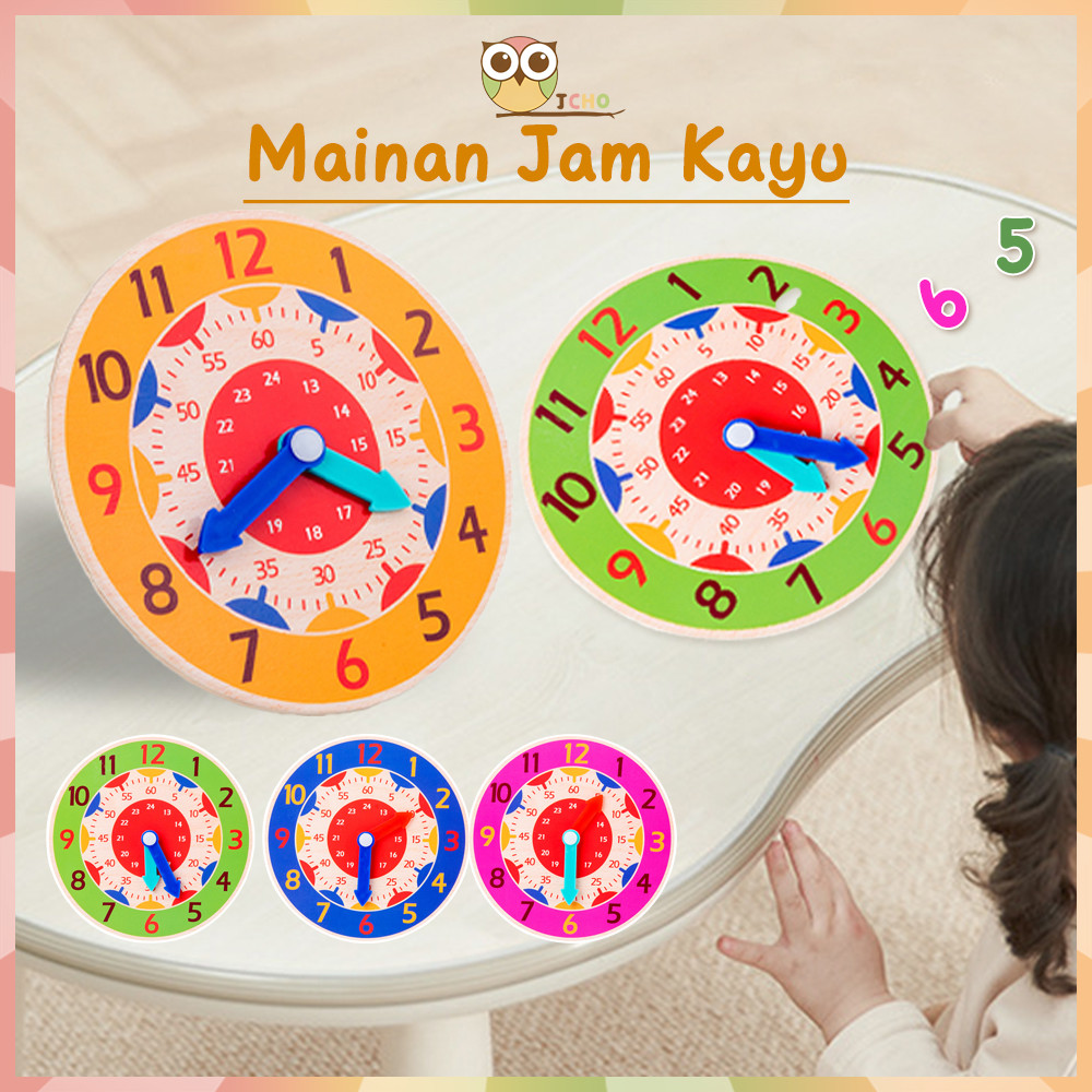 Jcho Mainan Edukasi Jam Kayu Kids Wooden Clock Toys Jam Kayu
