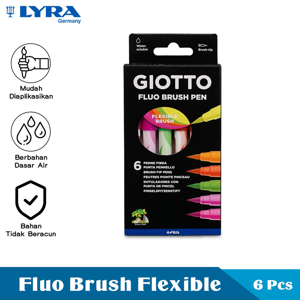 

Giotto Fluo Brush Pen Flexible Brush 6 Warna Spidol Pulpen Brush Pen Water Warna Cerah LYR-427200