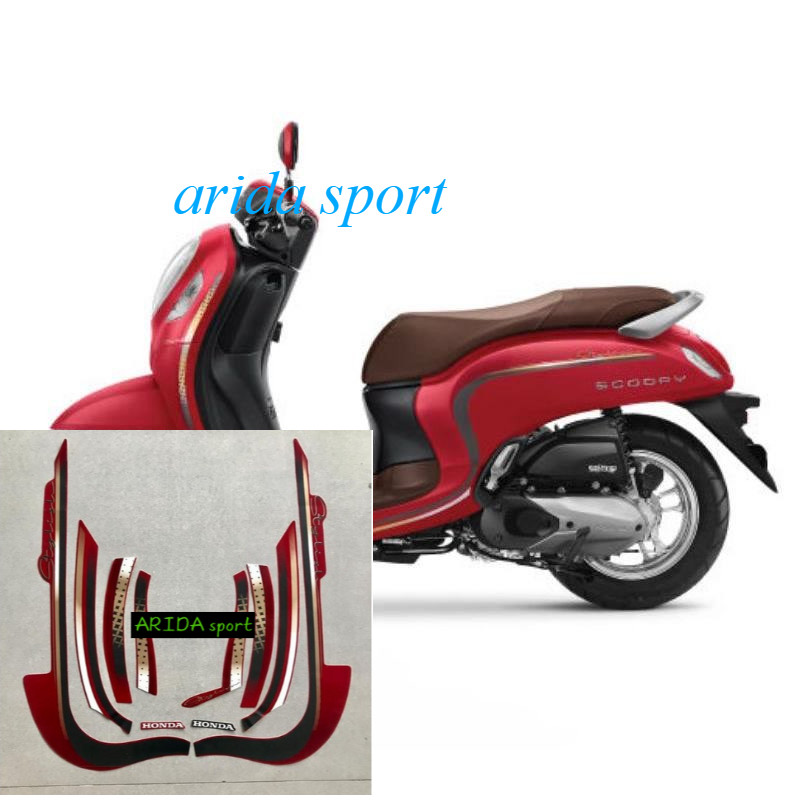 Striping stiker  honda scoopy  fi stylish thn 2022 2023 merah doff motif striping original scoopy