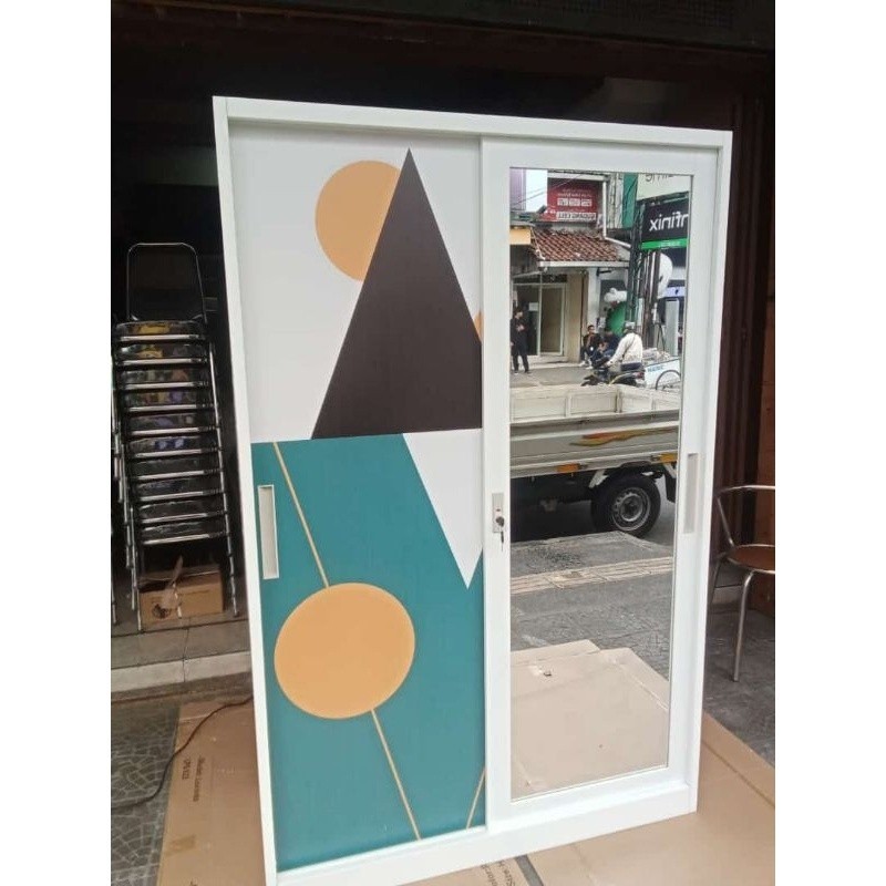 (COD) Lemari besi sliding 2 pintu Jumbo / Lemari besi importa / Lemari pakaian sliding Minimalis